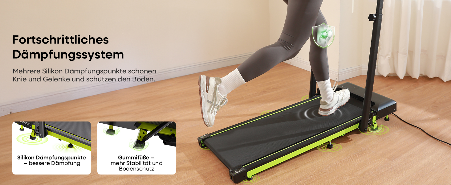 Бігова доріжка Walking Pad з нахилом 10%, 3.0 к.с., складна, для дому з магнітним пультом, LED-дисплеєм, висувними поручнями, 12 програм HIIT, до 136 кг, зелена