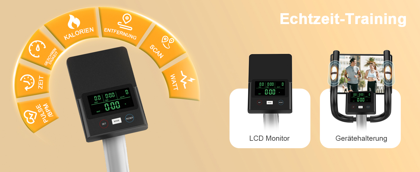 Еліптичний тренажер Crosstrainer 3-в-1 з LCD-монітором, 16 рівнів навантаження та 6 кг маховиком (Оранжевий + Срібний)