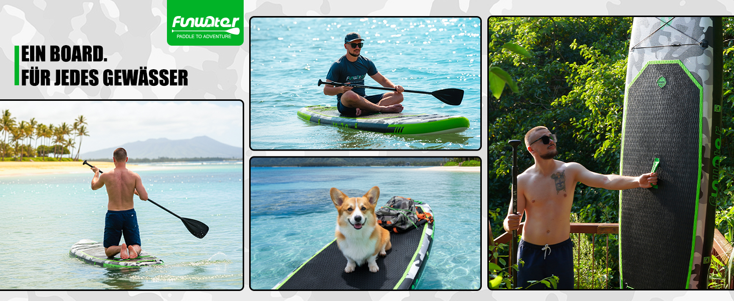 Надувний SUP Борд FunWater 10' Tarnserie: Комплект для веслування, з насосом, веслом та аксесуарами. Підходить для початківців та сімей