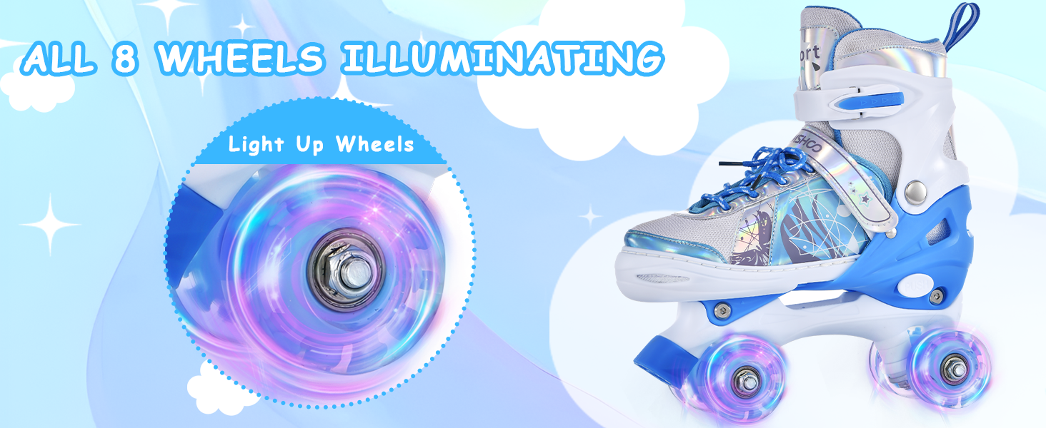 Роликові ковзани TOMSHOO для дівчаток, дитячі ролики з LED-підсвіткою, регульовані, для початківців, подарунок (блакитні, розмір L (37-39 EU))