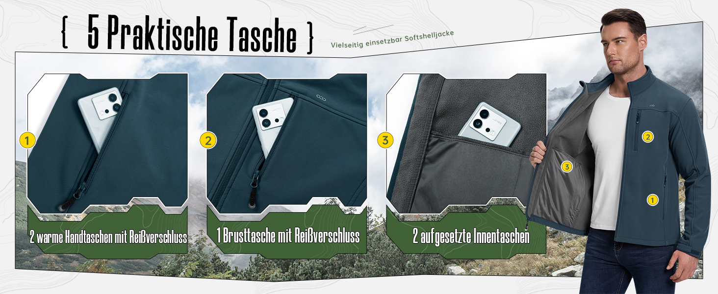 Чоловіча водонепроникна куртка Softshell з флісовою підкладкою для активного відпочинку, чорна, розмір L