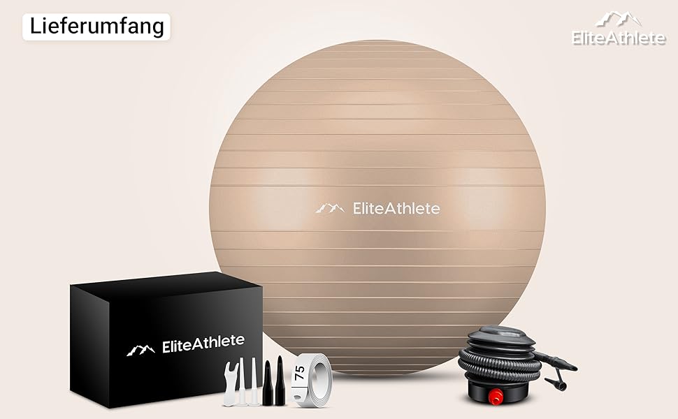 М'яч EliteAthlete 75см - Anti Burst, з насосом, капучино