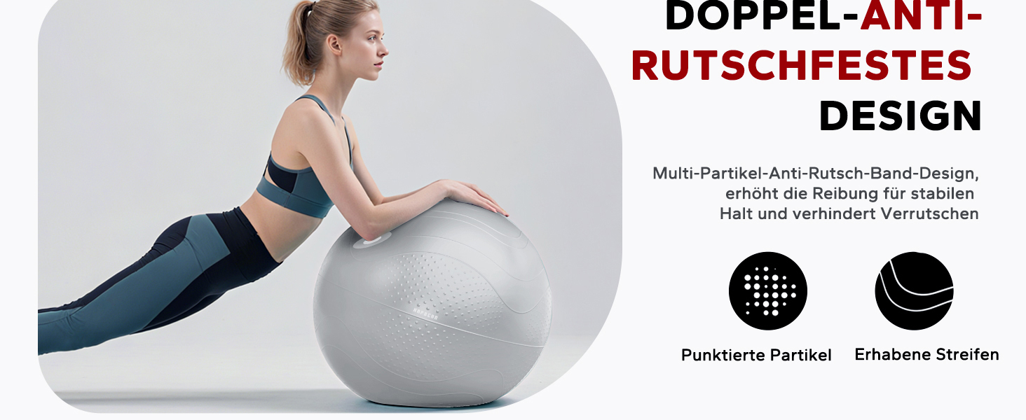 Гімнастичний м'яч HAPBEAR 55/65/75 см – Анти-вибух, неслизький з масажними попками, товстий PVC, до 200 кг, комплект з насосом та еластичними стрічками для фітнесу, офісу та йоги (сірий, XL)
