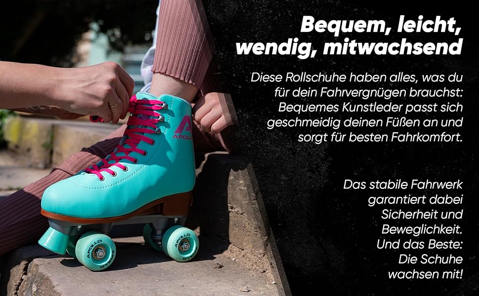 Дитячі та дорослі ролики Apollo Disco Roller - регульовані Quad-ролики, розміри 31-42, Lagoon