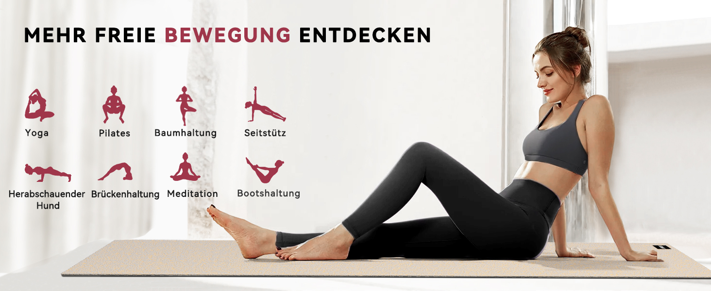 Великий килимок для йоги та фітнесу HAPBEAR Yogamatte XXL, протиковзкий мат для спорту та гімнастики, PVC, 8 мм товщина