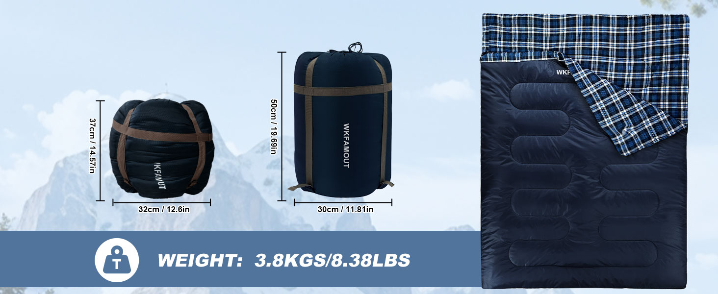 Спальний мішок для двох дорослих, 220x150 см, фланель, Navy, водонепроникний, для кемпінгу та подорожей