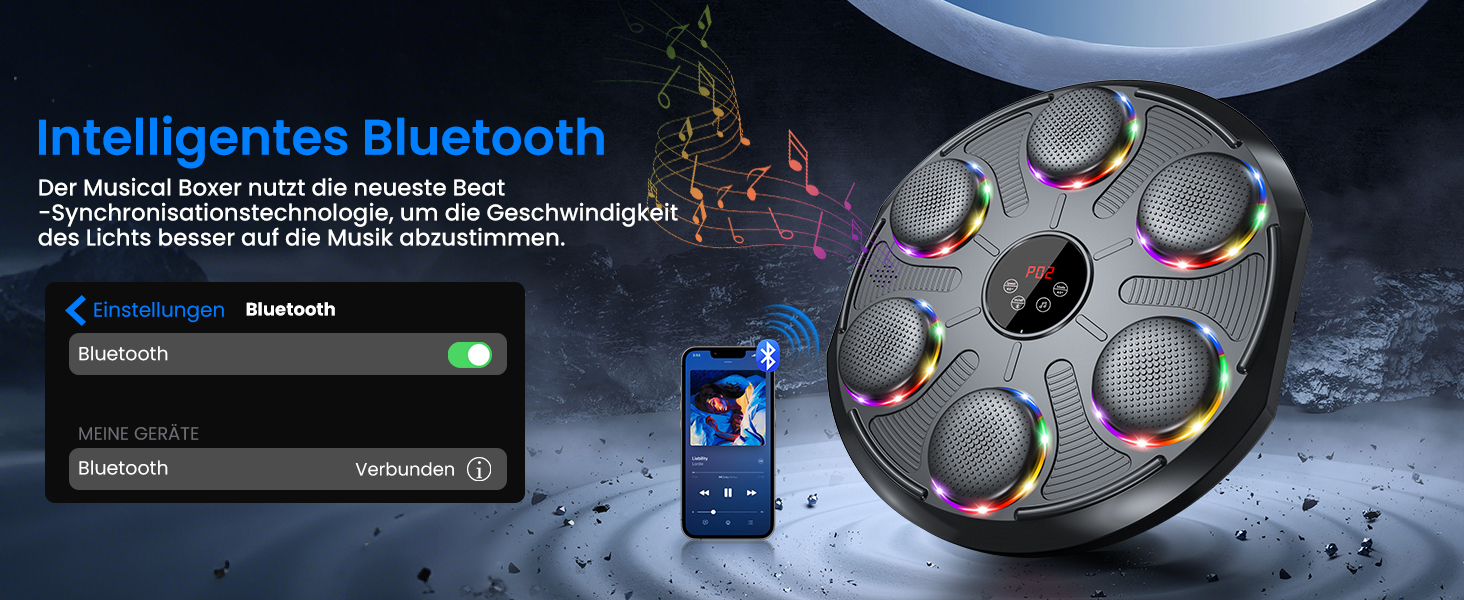 Музична боксерська машина з LED-підсвіткою та Bluetooth, 12 швидкостей та режимів, для дорослих та дітей, чорна