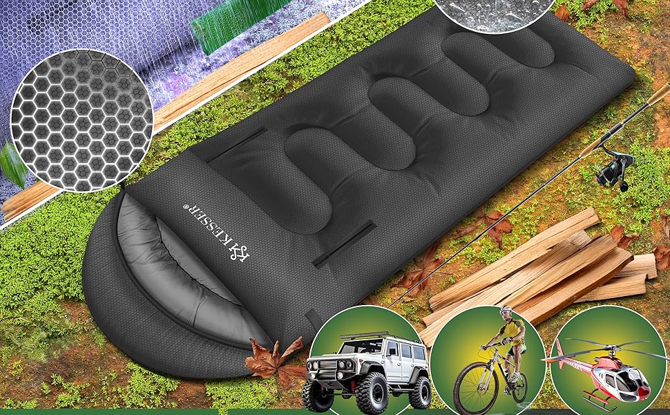 Спальний мішок KESSER® Outdoor для кемпінгу | 3-4 сезони | Підходить для дорослих та дітей | Легкий, теплий, водовідштовхуючий | З лампою та кишенею (Антрацит, 220 x 83 см)