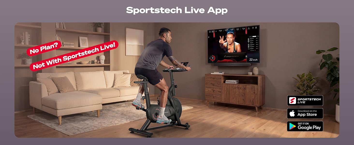 Велотренажер Sportstech SX175: Індоор-велосипед для дому з регулюванням магнітного опору, LED-дисплеєм, підтримкою додатків та вагою до 120 кг