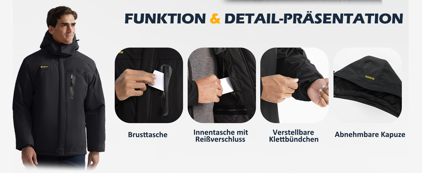 Чоловіча куртка GEMYSE для сноубордингу та лижного спорту, вітро- та водонепроникна, з флісовою підкладкою, зимова, з капюшоном, XL, сірий колір