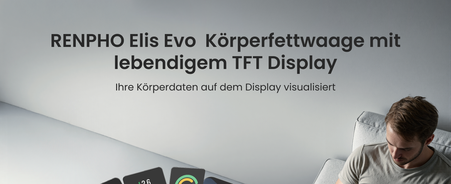 Інтелектуальна вага RENPHO з BMI та аналізом складу тіла: жир, м'язова маса, 18 показників, Wi-Fi, Bluetooth, перезаряджувана, Elis Evo