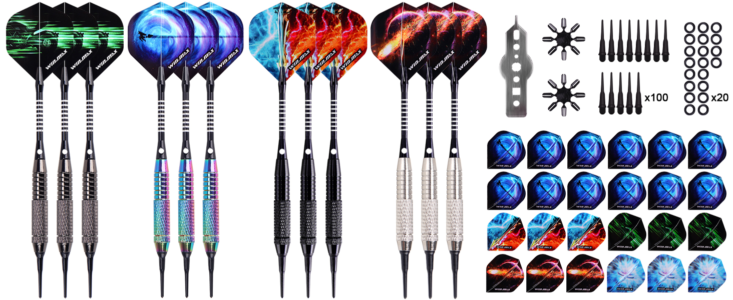 ВИГРАТИ. Набір MAX Soft Darts: 12 професійних дротиків, 18 г для електронного дартсу