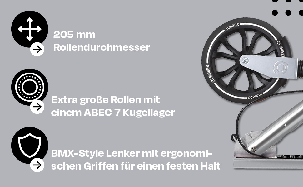 Роликовий самокат GLOBBER NL 205 – для дітей від 8 років, підлітків та дорослих, регульована висота, колеса 205 мм, ABEC 7, вінтажний сріблястий