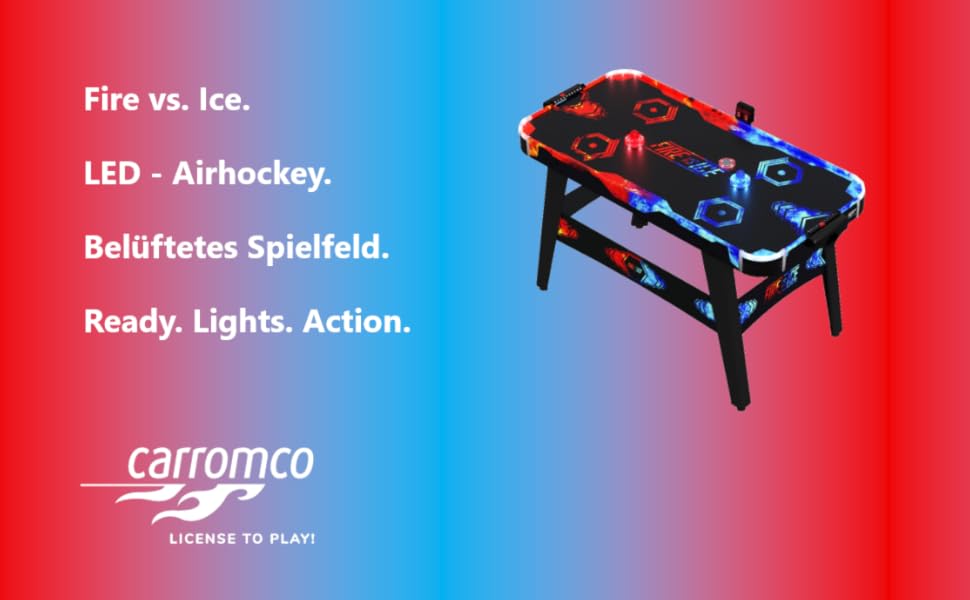 Airhockey Carromco Fire & Ice: Ігровий стіл з LED-підсвічуванням та електронним підрахунком очок