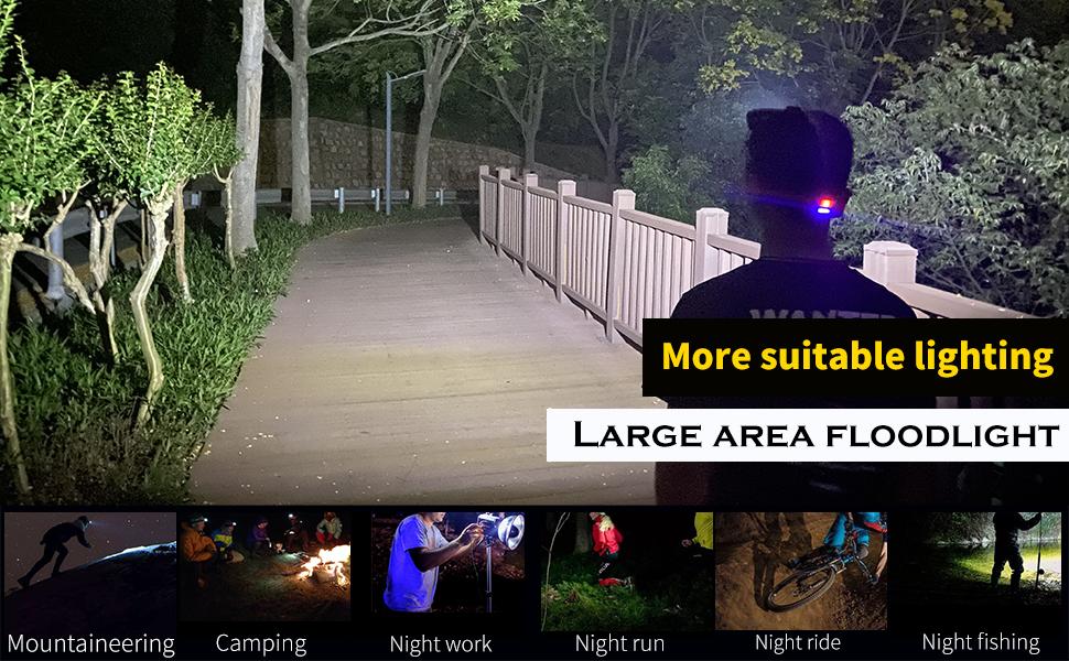 DARKBEAM COB Фонарик на голову LED з червоним світлом, перезаряджається USB, 2000 люмен, водонепроникний, для риболовлі, ремонту та будівництва, з акумуляторами, час роботи 7-14 годин