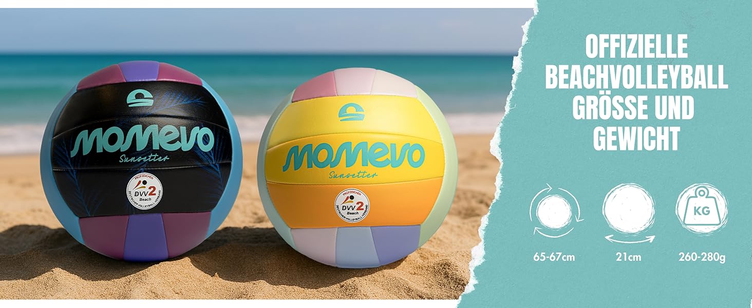 М'яч для волейболу Momevo Beachvolleyball, 2025, розмір 5, сертифікований DVV, м'яка поверхня, для пляжного волейболу, для активного відпочинку, як подарунок (тільки м'яч, кольори веселки)
