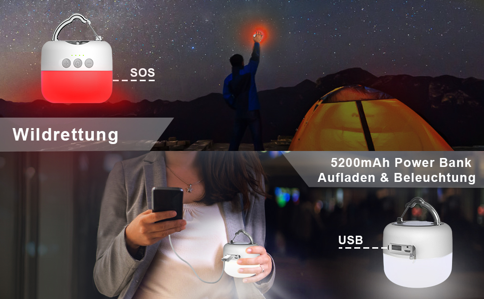 Ліхтар кемпінговий LED USB, 5200 mAh, 4 режими яскравості, регулювання, магнітний, для туризму та надзвичайних ситуацій