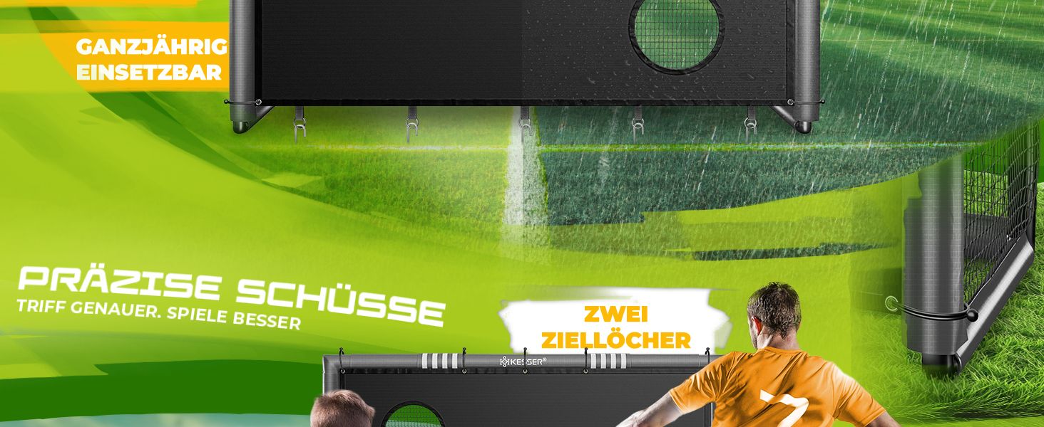 Ворота для футболу KESSER® для саду: міцні, для тренувань, з UV-стійкою сіткою, сталевий каркас з підкладкою, земляні анкери, повітряний насос, фішки, монтажні аксесуари для дітей та дорослих 180 см - з ворітною рамою антрацитового кольору