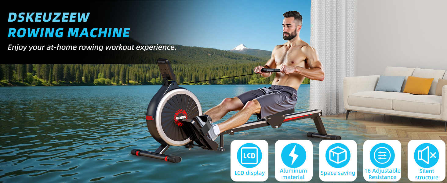 Гребний тренажер Dskeuzeew для дому, складний, 16 рівнів опору, магнітний, до 160 кг, Slide-Rails