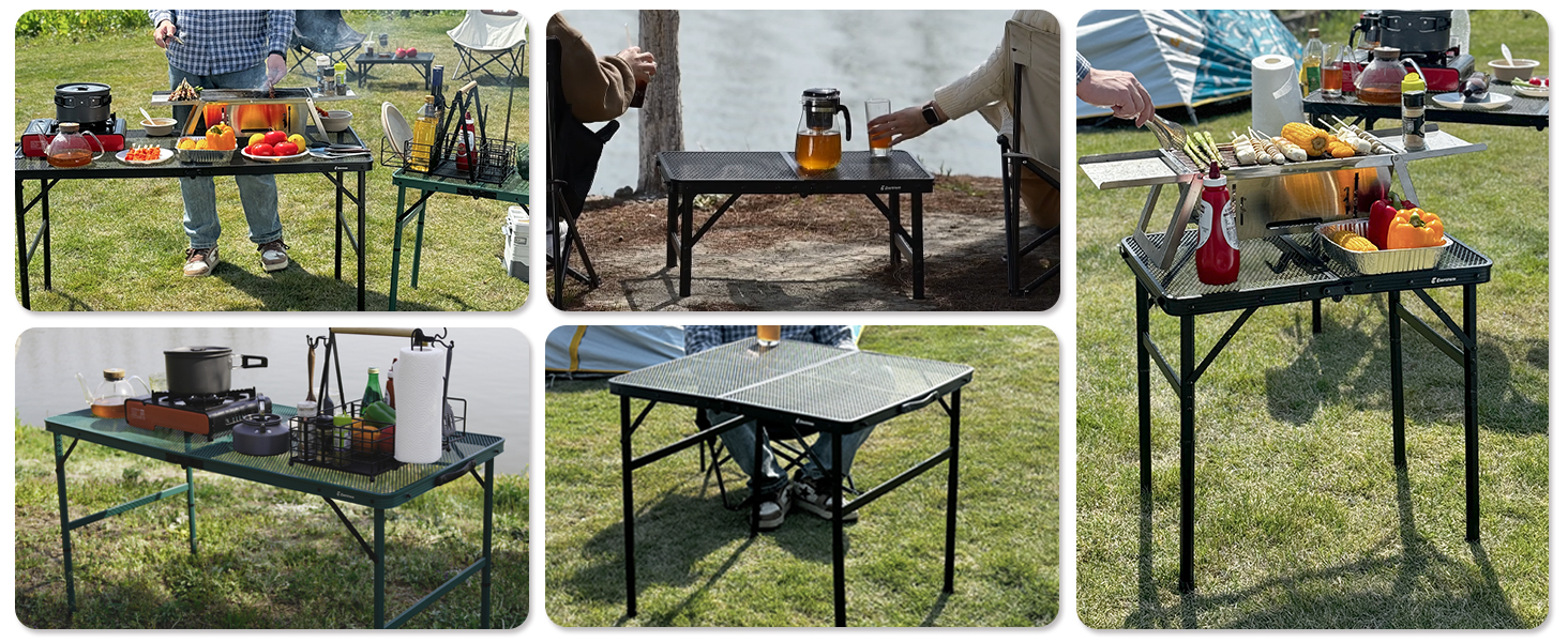 Складаний туристичний стіл EASTSTORM 60x40 см з металевою сіткою, 2 рівні висоти, для кемпінгу, саду, грилю (Чорний)