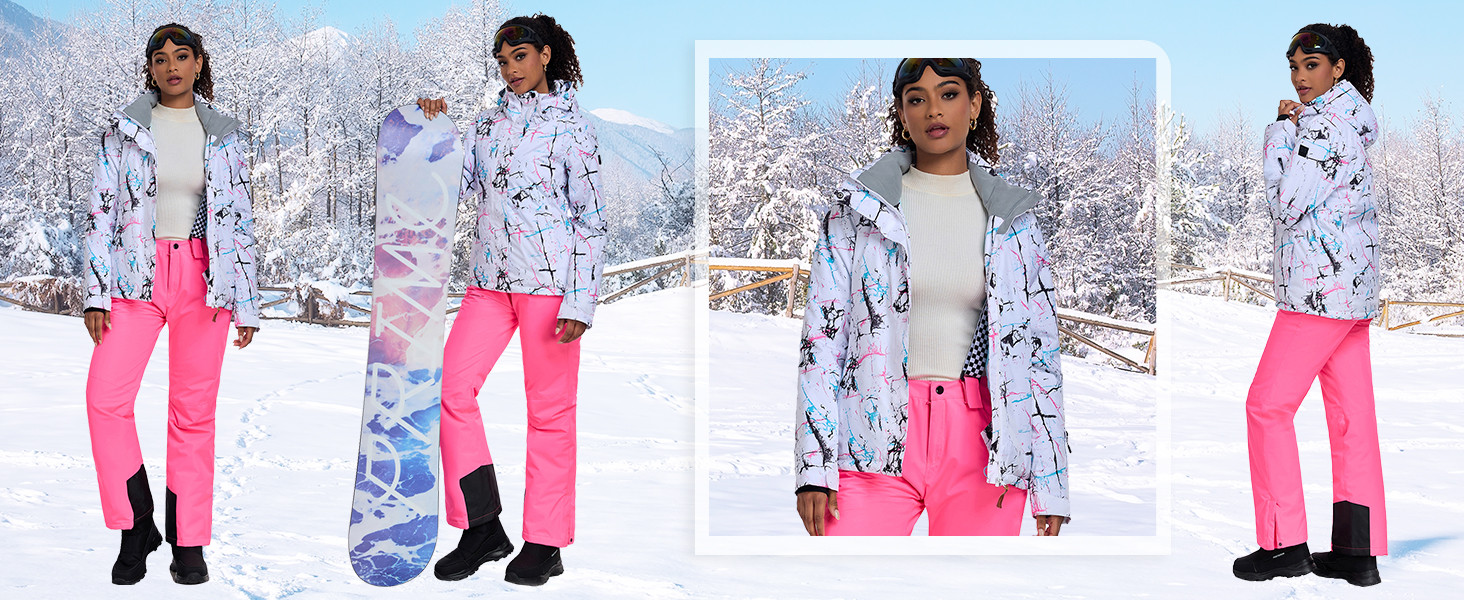 Комплект зимового одягу HOTIAN Daen: водонепроникний, вітронепроникний, для катання на лижах та сноуборді, походів та альпінізму (M, 2 кольори + рожевий)