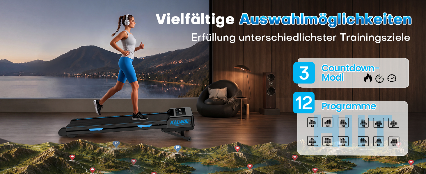 Бігова доріжка Walking Pad з автоматичним нахилом 14%, потужний безщітковий двигун 3.5 HP, швидкість до 10 км/год, LED-дисплей, 12 HIIT-програм, до 180 кг, чорно-блакитна