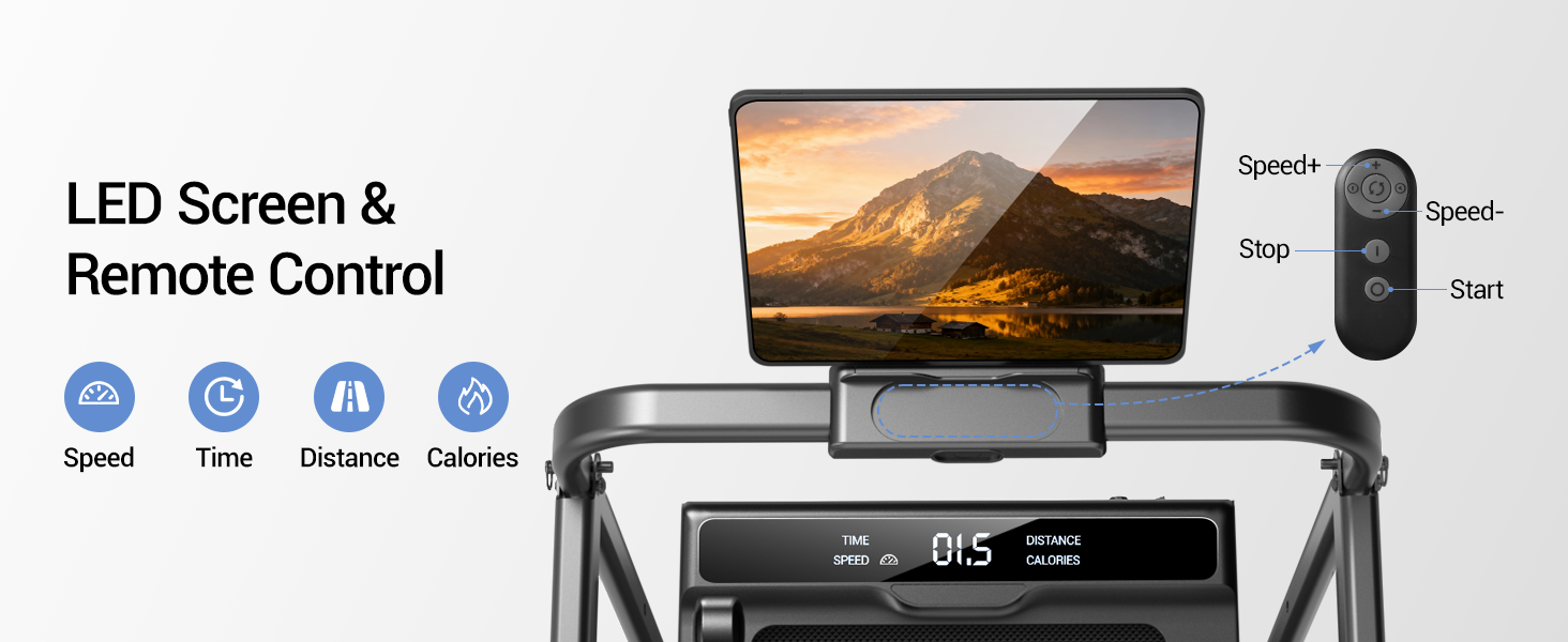 Біговий тренажер UMAY для дому, складаний, з нахилом 16%, 10 км/год, з пультом ДУ, LED-дисплеєм, з поручнями, потужність 2.5CV, максимальне навантаження 136 кг, 4 в 1