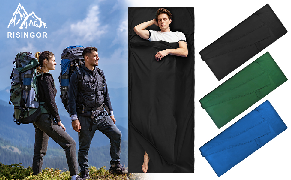 Спальний мішок туристичний бавовна, ультралегкий, для кемпінгу та піших прогулянок, з двостороннім замком, чорний