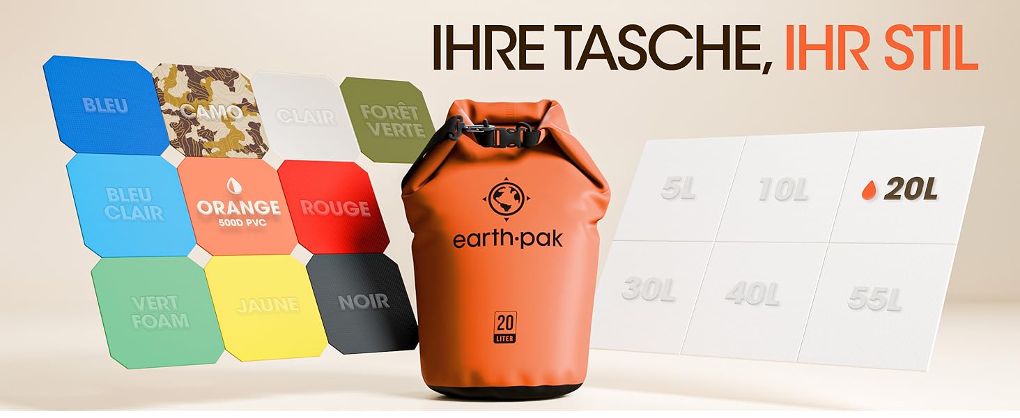 Earth Pak Packsack водонепроникний з плечовим ременем та водонепроникним чохлом для телефону – ідеальний рюкзак-ролтоп для каякінгу, хайкінгу, кемпінгу, риболовлі, катання на човні та рафтингу (Waldgrün, камуфляж, 20L)