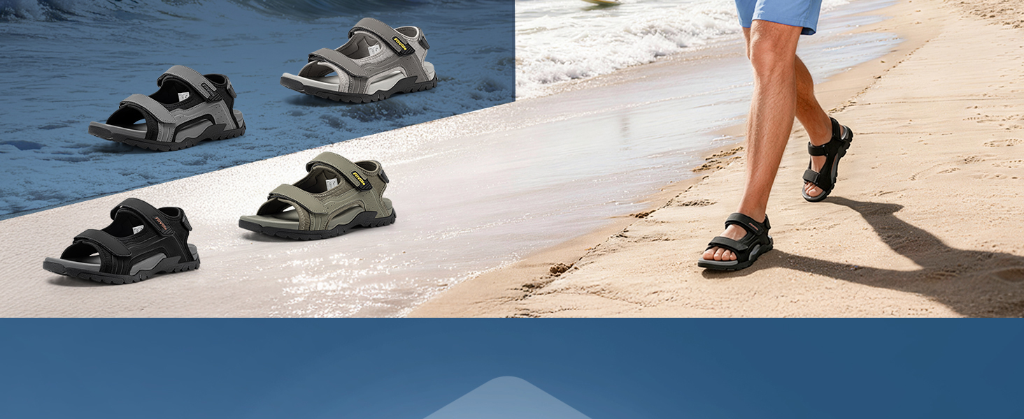 Чоловічі сандалі FitVille Wide для трекінгу та активного відпочинку, шкіра, чорні, 47 EU, з липучкою для широкої ноги