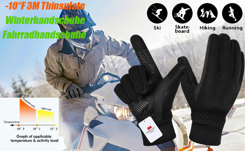 Зимові рукавички MOREOK для чоловіків та жінок -30°C, 3M Thinsulate, неслизькі, для велосипеда, спорту, катання на лижах, прогулянок, чорні, XXL