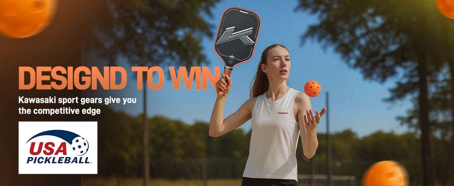 Паддл для піклболу Kawasaki T700 Premium Carbon Fiber (CFS) - серія King, схвалено USAPA, 16 мм, для змагань, з чохлом та ручкою, чорний/червоний