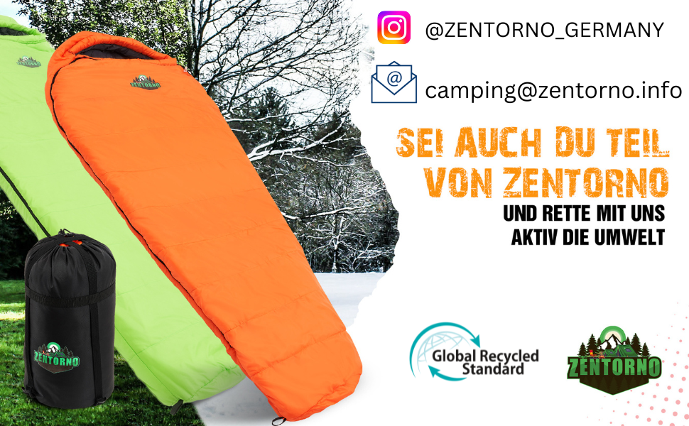 Сплячий мішок Zentorno® Winter -10°C | Дихаючий та водовідштовхуючий | 3-4 сезони | Ультралегкий, компактний | Сплячий мішок для кемпінгу | Миючий мумієподібний спальний мішок для дорослих, зелений