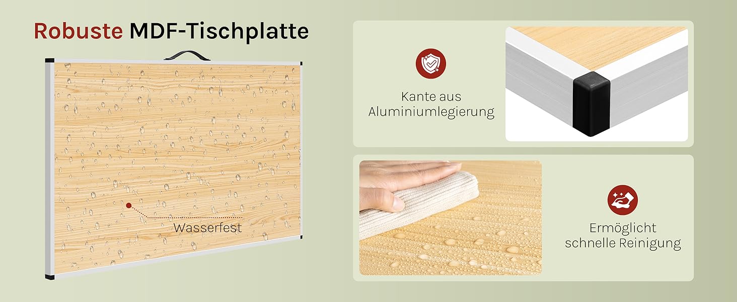 Стіл для кемпінгу, розкладний садовий, робочий, балконний від WOLTU® - регульована висота, алюміній, сталь, МДФ (світлий дуб)