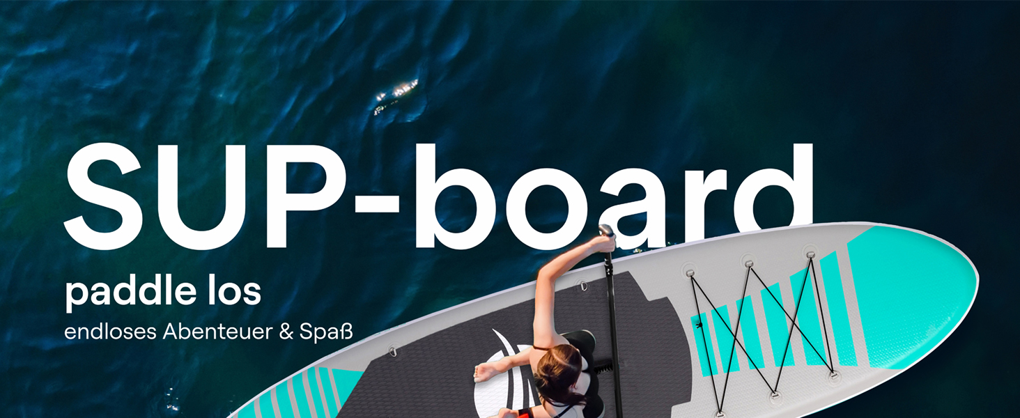 Надувний SUP СерeneLife для дорослих та дітей: комплект з веслом, насосом та сумкою. Touring SUP для плавання по морю, річці та озеру. Максимальне навантаження 155 кг, колір аквамарин.