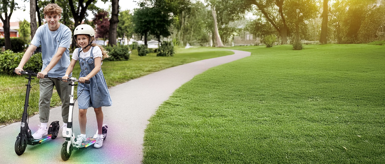 Дитячий та дорослий електричний самокат з великими колесами 200 мм, складний, з гальмами та амортизацією, чорний