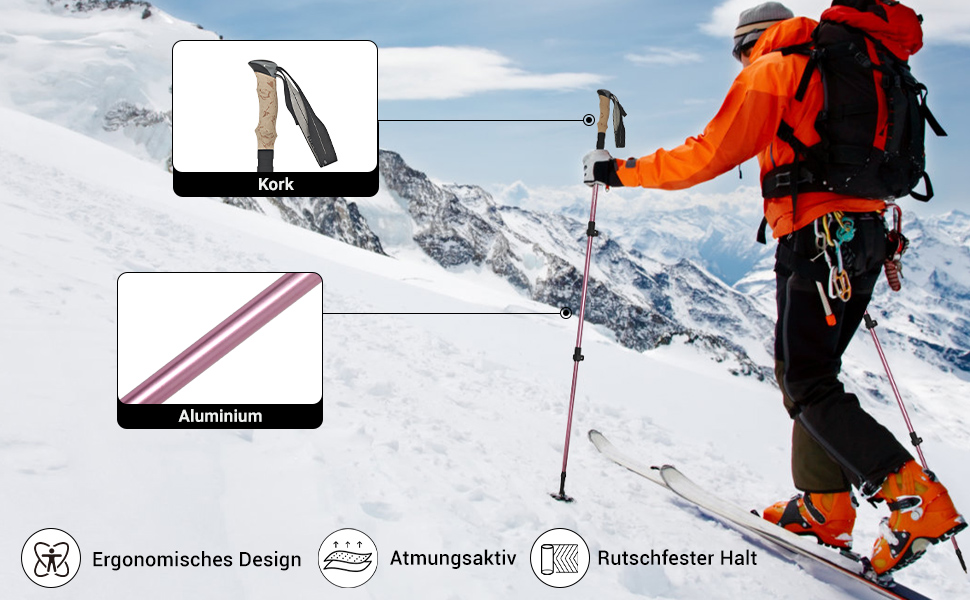 Жінські та чоловічі палиці для скандинавської ходьби 2 шт. Телескопічні, складні палиці для трекінгу з алюмінію з гумовими амортизаторами (Рожеві)