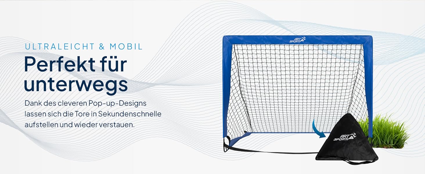 ArtSport Ворота для футболу Pop-up Goal Master - 2 шт. з аксесуарами - складані та готові до гри - 2 ворота для гри в приміщенні та на вулиці - футбольні ворота для дітей, колір: блакитний