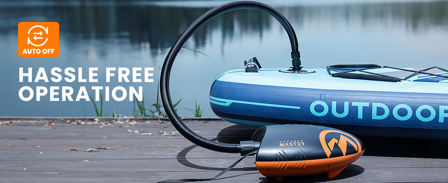 Насос для SUP OutdoorMaster The Shark: електричний, 20PSI, 12V DC, охолодження, автоматичне надування, для SUP, човнів