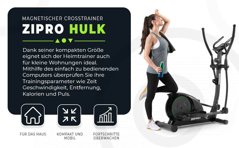 Zipro Crosstrainer Hulk: Магнітний тренажер для дому, до 150 кг, чорний