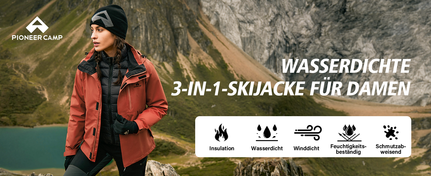 Жіноча зимова куртка Pioneer Camp 3 в 1 – гірськолижна куртка, сноуборд куртка, водонепроникна, дихаюча, з бавовняною підкладкою, Vermilion Red, XL