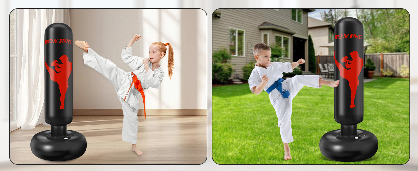 Боксерський мішок дитячий Ninonly 160 см з рукавичками та насосом - стійкий боксерський мішок для дому, вулиці, спортзалу для хлопчиків та дівчаток (чорний)