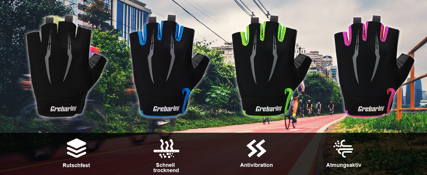 Велосипедні рукавички Grebarley для гірського велосипеда, чорні, унісекс, з антиковзким покриттям та амортизацією
