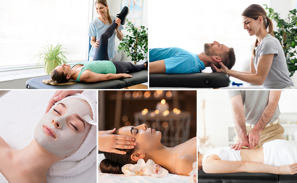 Складаний мобільний масажний стіл BODIOO з дерев'яними ніжками, 2 зони, регульована висота, до 250 кг, чорний