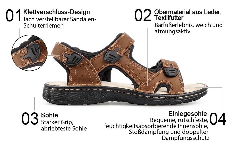 Чоловічі сандалії з натуральної шкіри для активного відпочинку та трекінгу. Легкі літні сандалії на підошві, коричневі, 45 EU