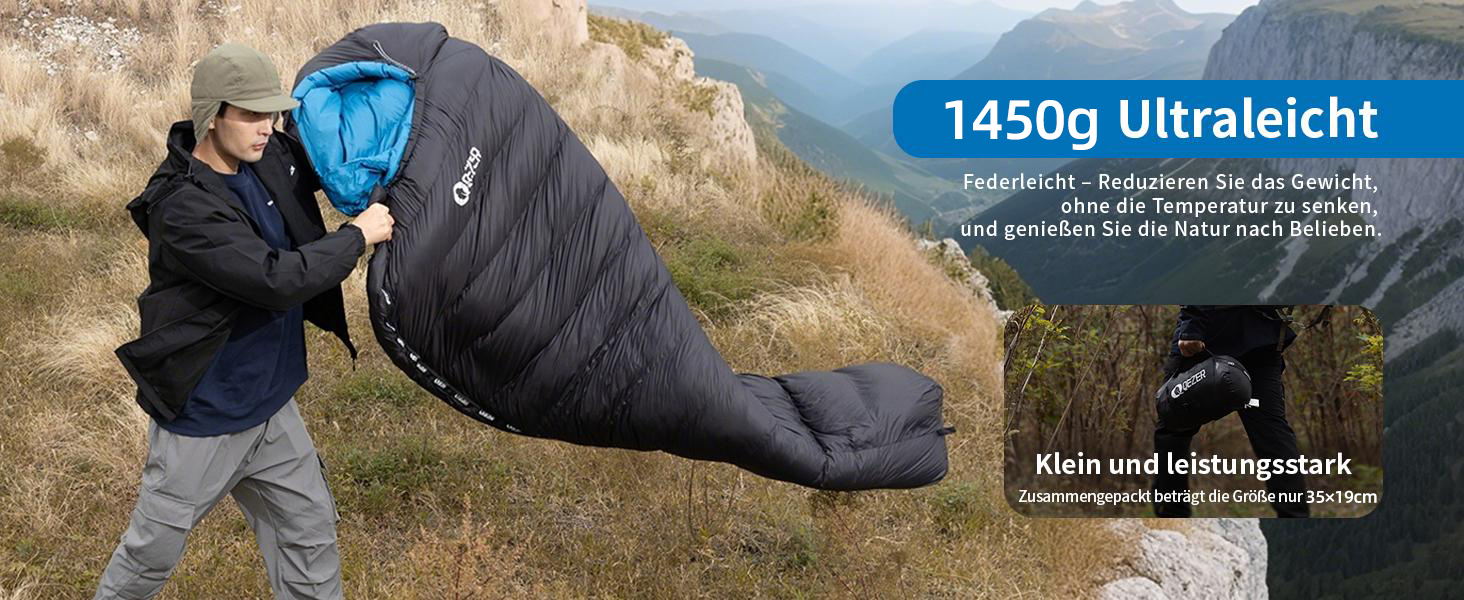 Спальний мішок пуховий Daunenschlafsack зимовий 0°C до -23°C для дорослих та дітей, 4 сезони, синій сапфір, 800 г пуху, комфортна температура 7°C