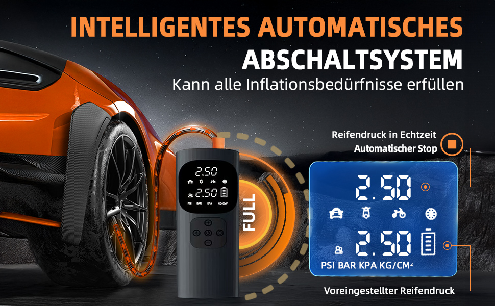 Електричний насос-компресор NHOWIN 150 PSI, портативний, акумулятор 6000 мА·год для авто, мотоцикла, велосипеда, м'ячів, з функцією ліхтарика та павербанка