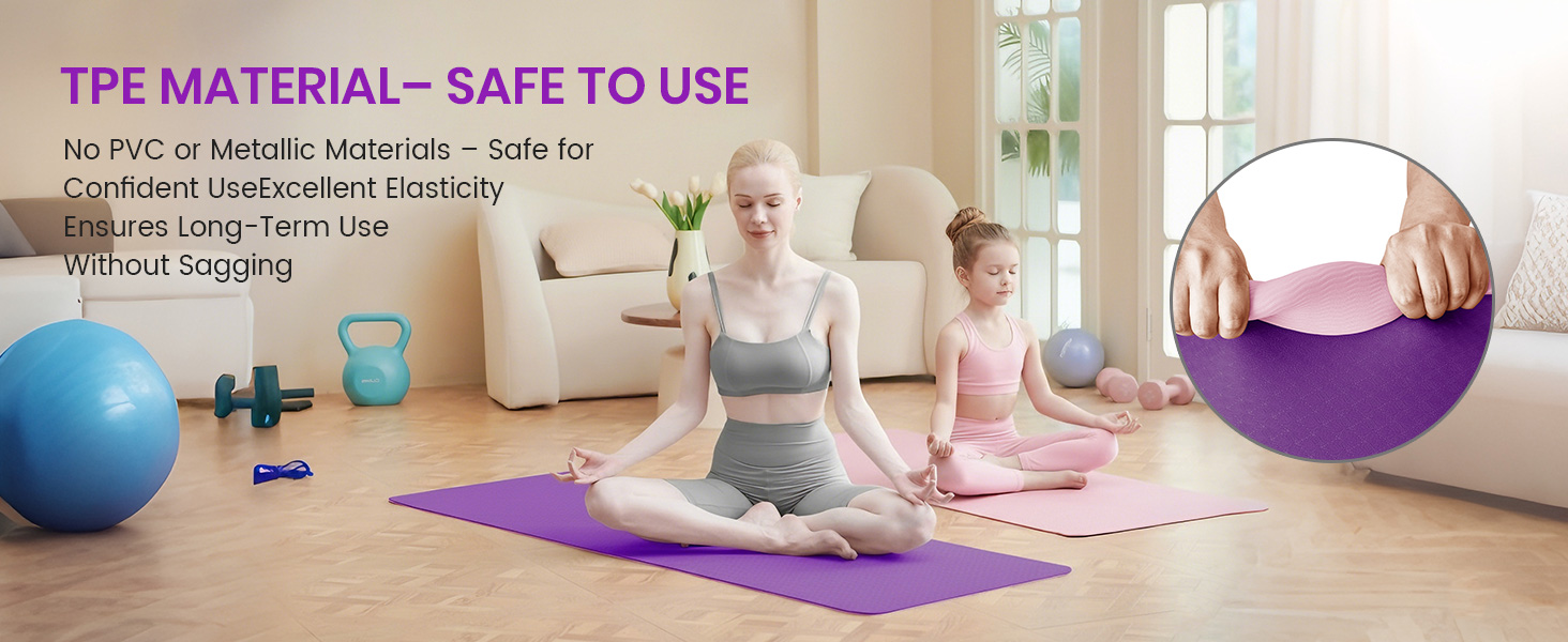 Йога-килимок Narwhal протиковзкий з TPE для фітнесу, пілатесу та тренувань, з ременем для перенесення, 183 x 61 x 0.6 см, колір слива-рожевий