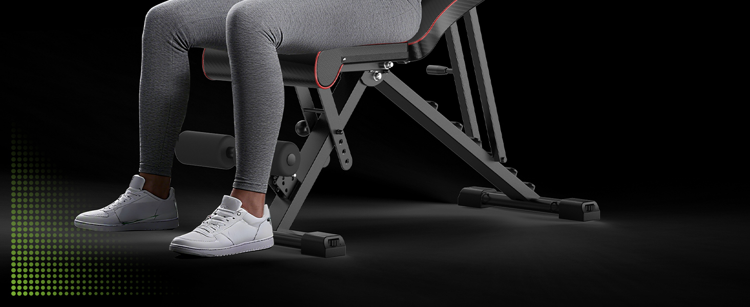 Регульована багатофункціональна лава для гантелей Dskeuzeew, складана фітнес-лава з еластичними стрічками та сумкою для зберігання, 7 положень нахилу спинки, максимальне навантаження 300 кг, чорна