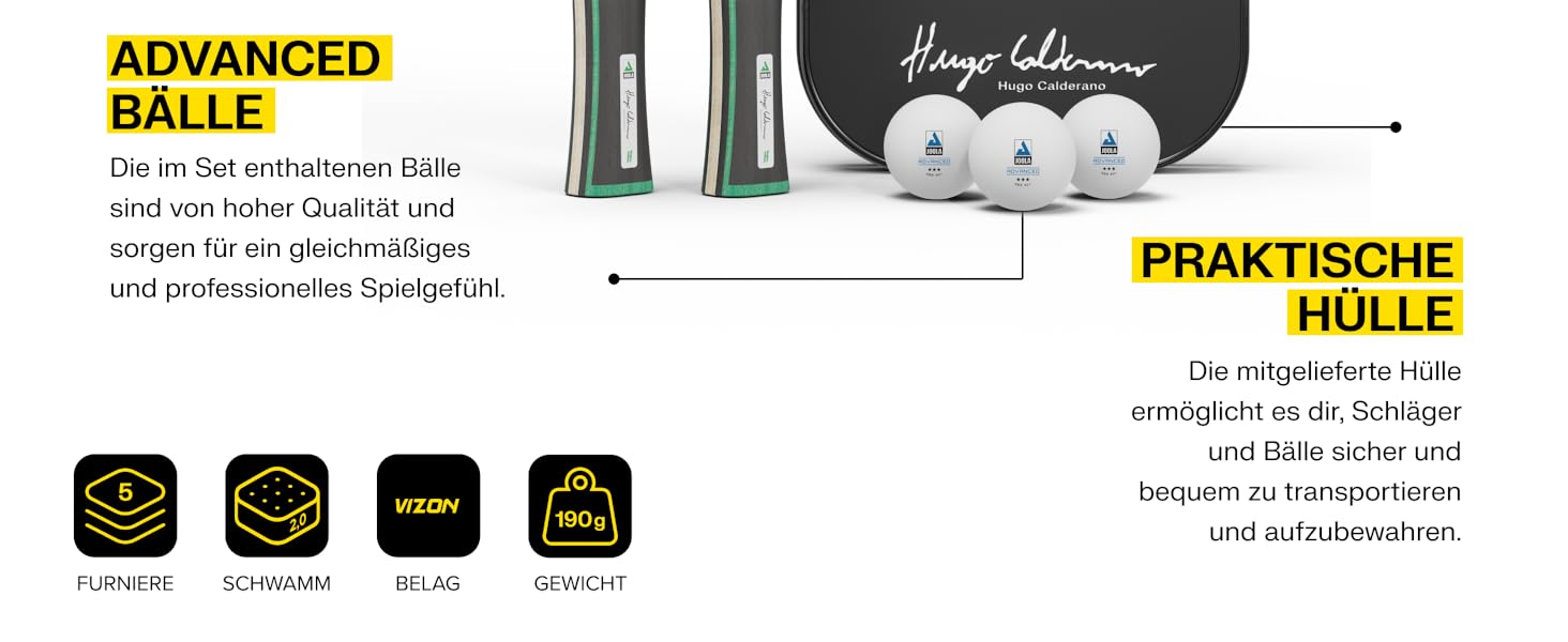 Набір для настільного тенісу JOOLA Hugo Calderano Edge: 2 ракетки + 3 м'ячі + чохол - 6 предметів